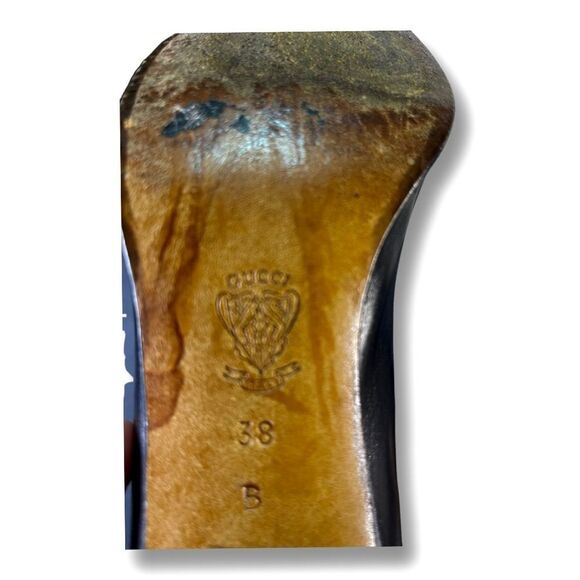 GUCCI - Vintage Black Leather Heeled Loafers - Picture 8 of 9